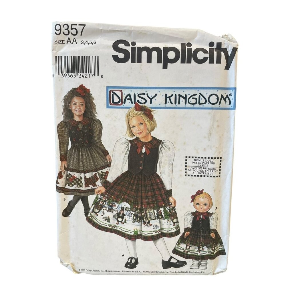 Simplicity 9357 Child's Dress & Doll Dress Pattern Size 3-6 Vintage UNCUT FF